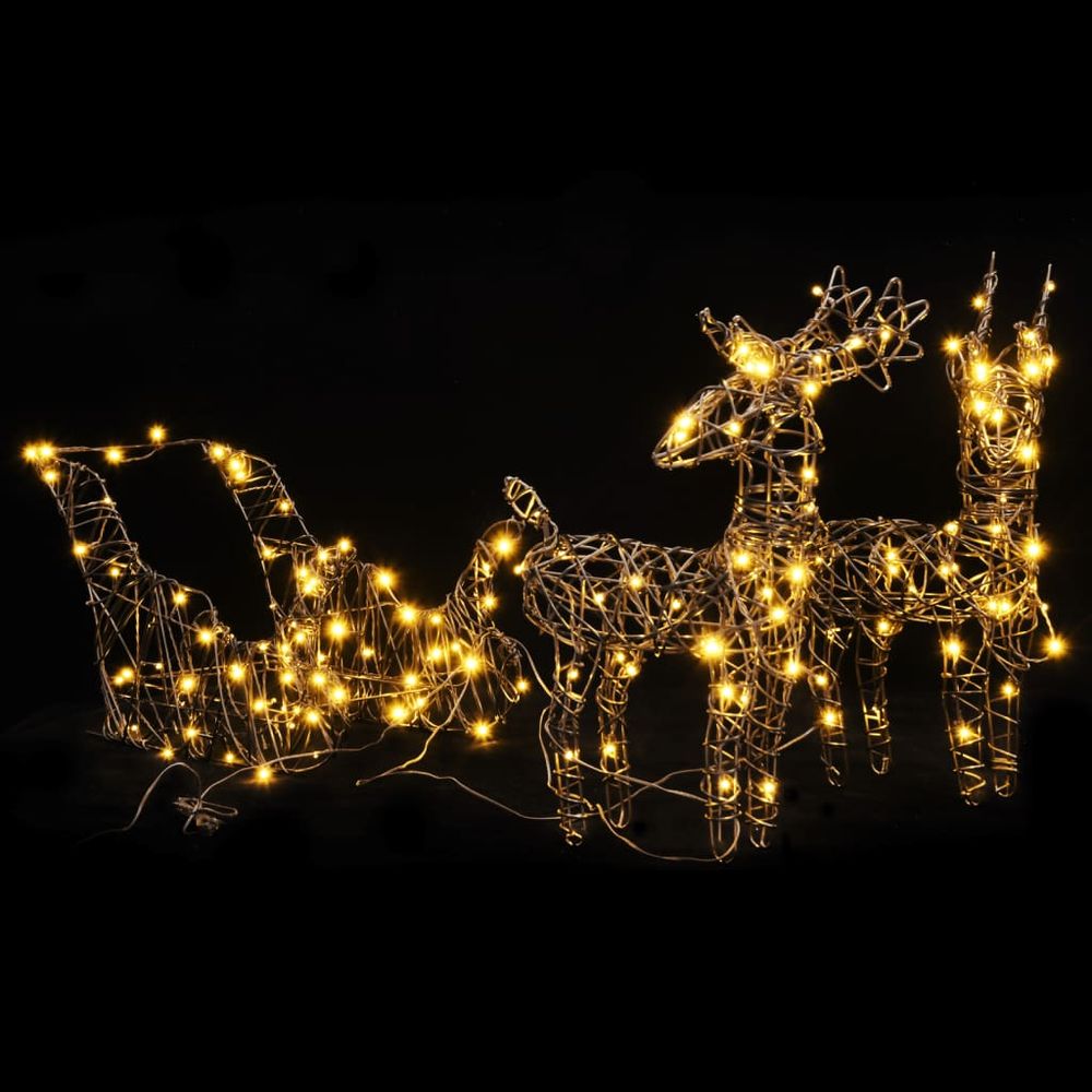 vidaXL Christmas Decoration Reindeer&Sleigh 160 LEDs Warm White Rattan - anydaydirect