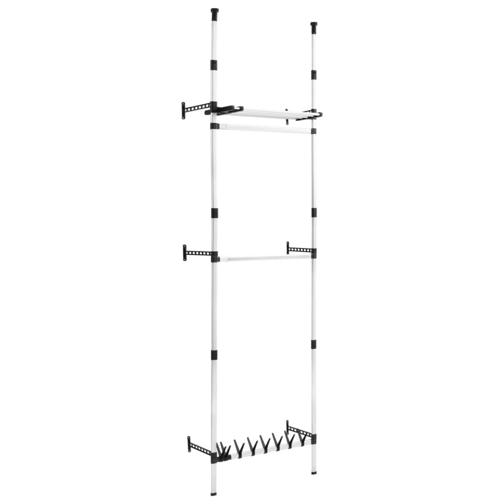 Telescopic Wardrobe System with Rods and Shelf Aluminium - anydaydirect