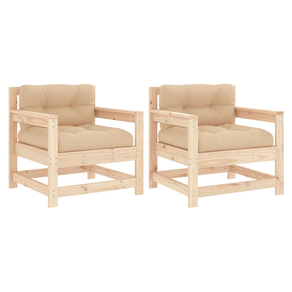 vidaXL Garden Chairs with Cushions 2 pcs Solid Wood Pine - anydaydirect