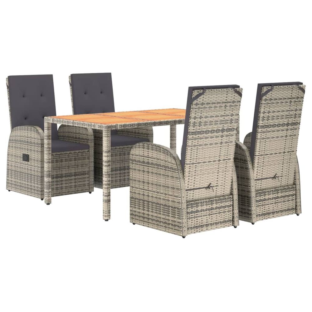 5 Piece Garden Dining Set Grey Poly Rattan&Solid Wood Acacia - anydaydirect