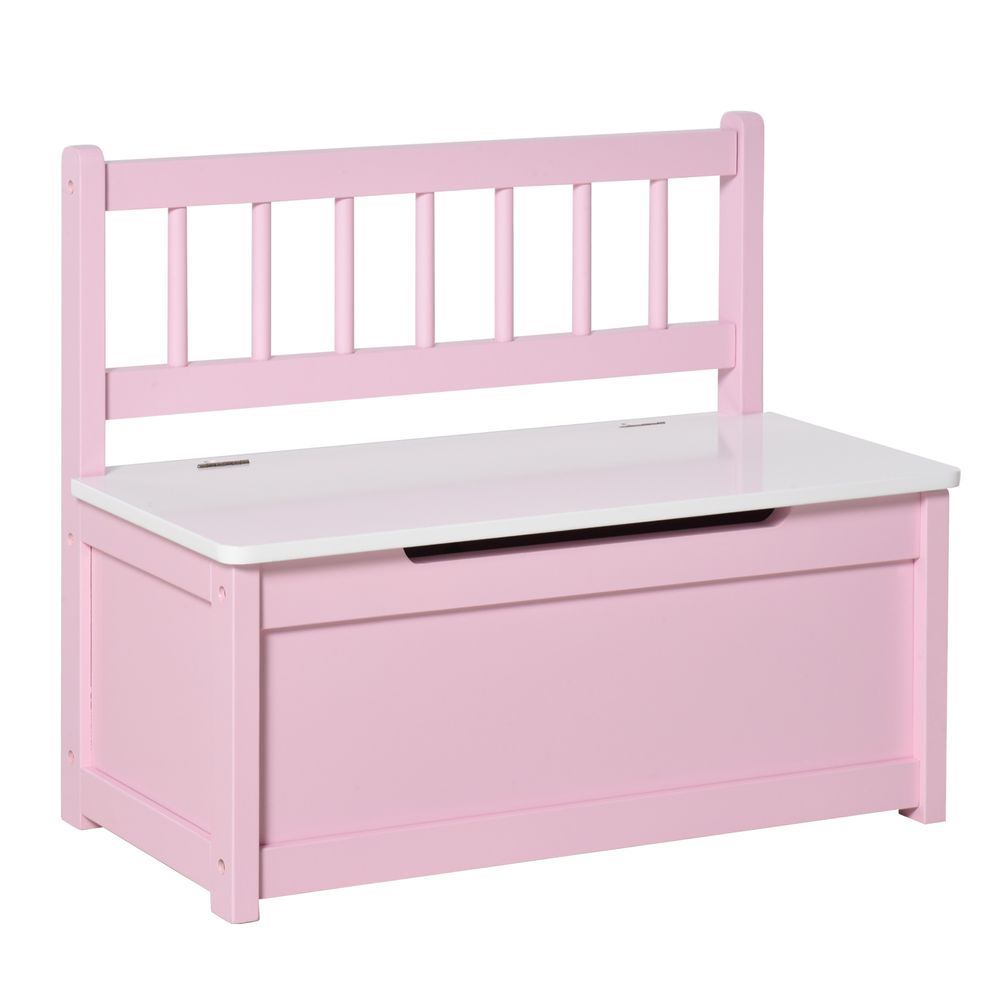 2-in-1 Wooden Toy Box Kids Seat Bench Storage Chest w/ Pneumatic Rod - anydaydirect