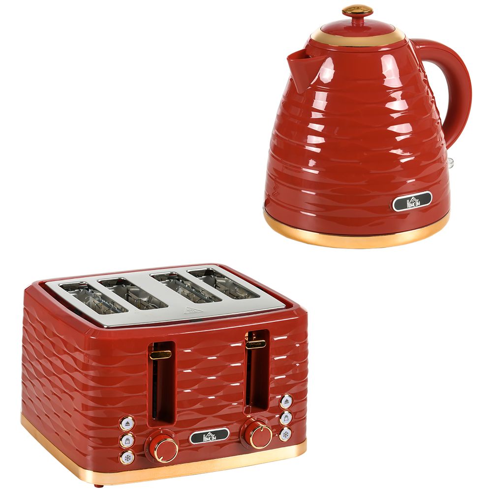 HOMCOM Kettle and Toaster Set 1.7L Rapid Boil Kettle & 4 Slice Toaster Red - anydaydirect