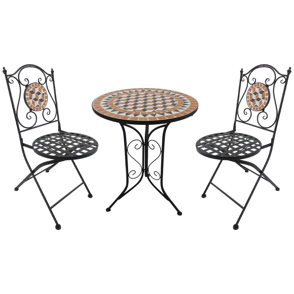 Outsunny 3 Pcs Mosaic Bistro Table Chairs Set-Black/Orange/White - anydaydirect