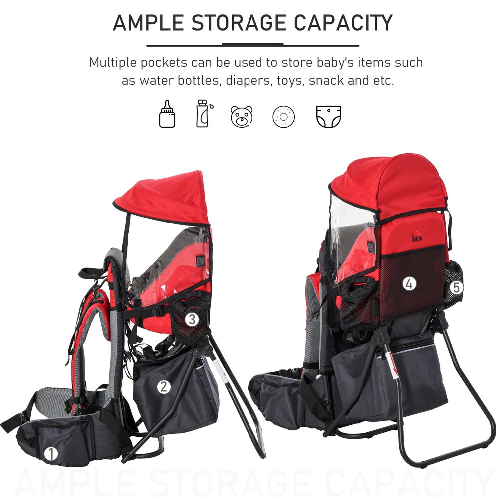 Baby Hiking Backpack Carrier w/ Detachable Rain Cover for Toddlers Red HOMCOM - anydaydirect