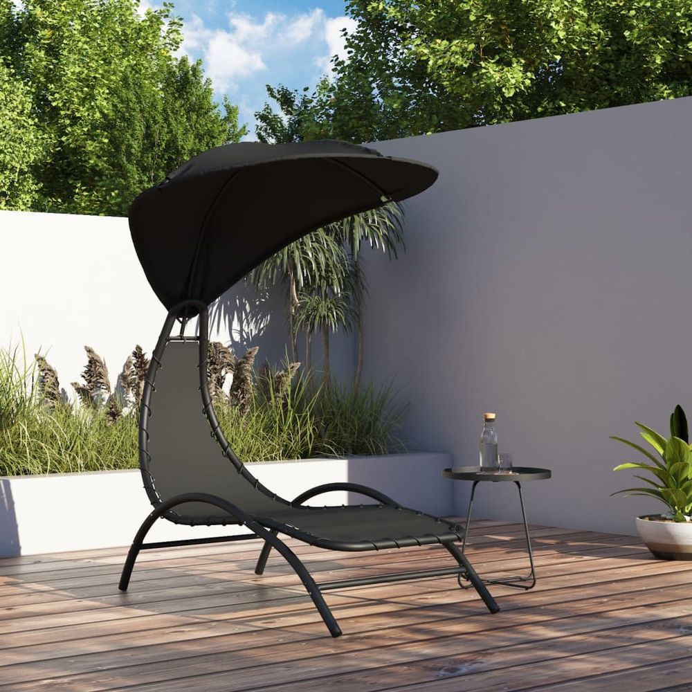 Sun Lounger with Canopy Cream 167x80x195 cm Fabric and Steel - anydaydirect