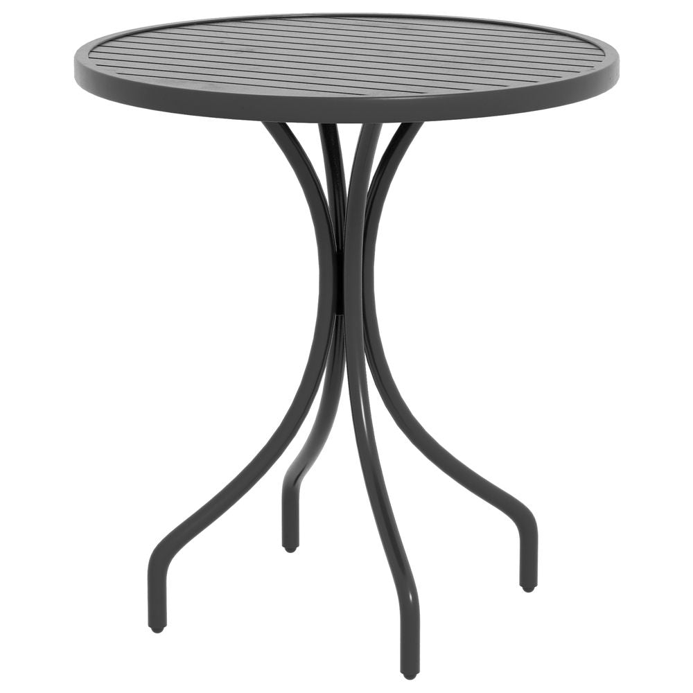 Outsunny Round Garden Table Outdoor Side Table with Steel Frame Slat Top Black - anydaydirect