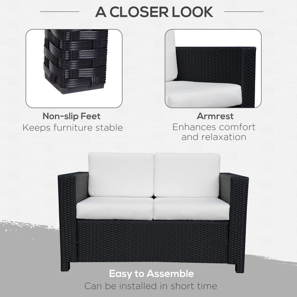 Outsunny 2 Seater Rattan Garden Sofa Black Double Couch Loveseat Wicker - anydaydirect