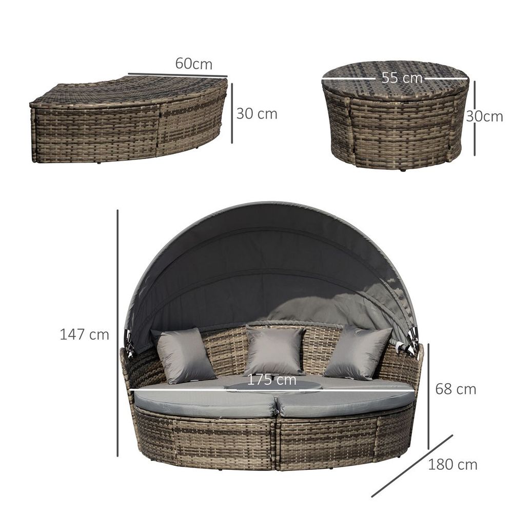 Outsunny 5 PCs Cushioned Outdoor Plastic Rattan Round Sofa Bed Table Set Grey - anydaydirect