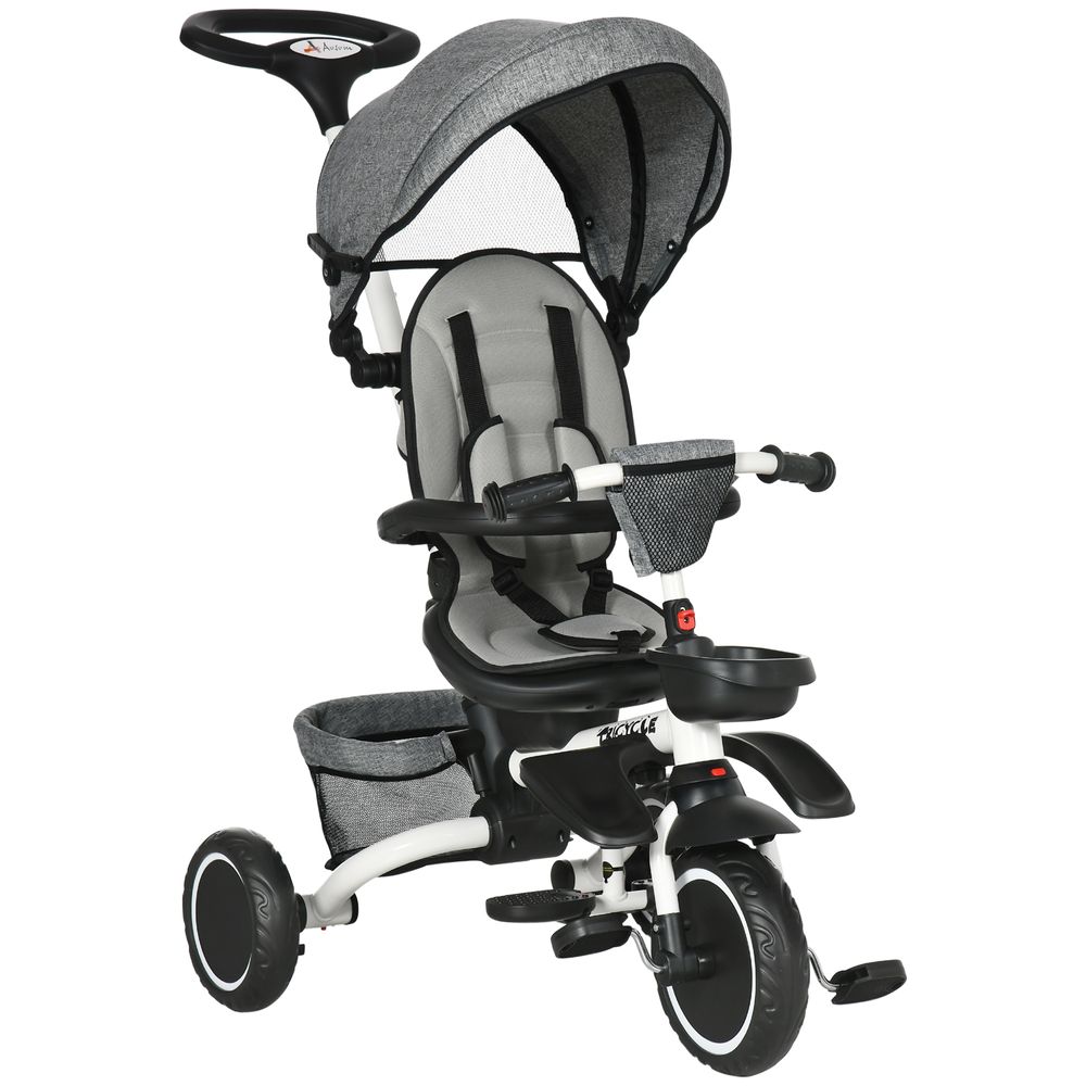 Multifunctional Baby Trike with Parent Handle, Rotatable Seat Safety Bar- Grey - anydaydirect