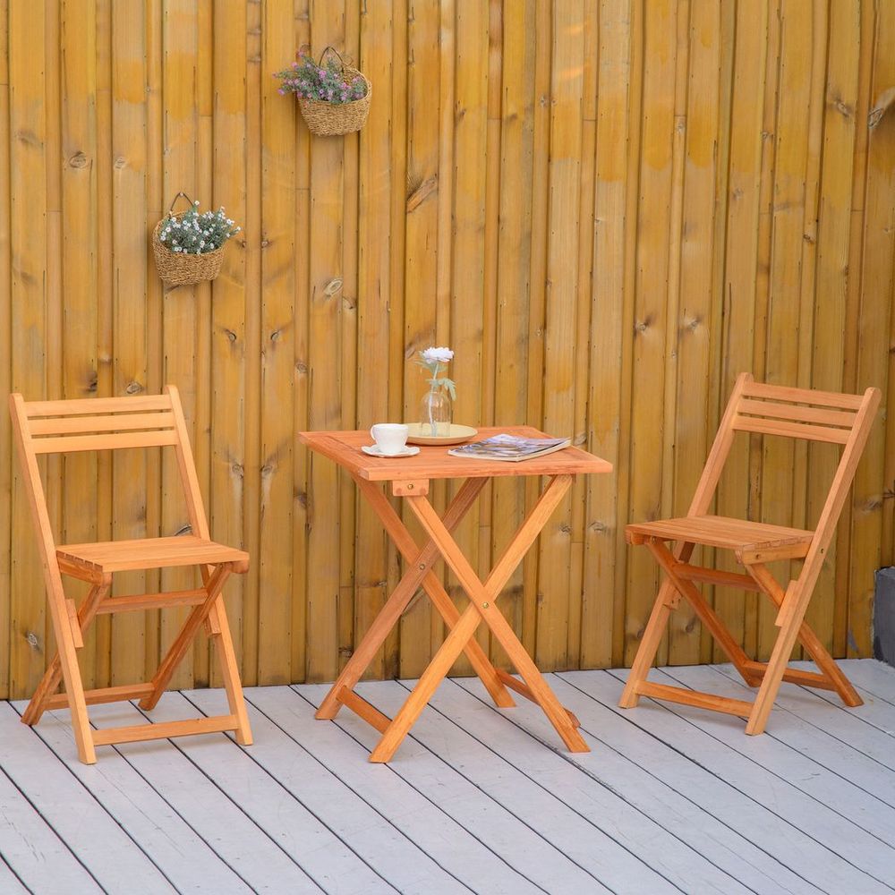 3Pcs Garden Bistro Set, Folding Outdoor Chairs and Table Set, Teak - anydaydirect