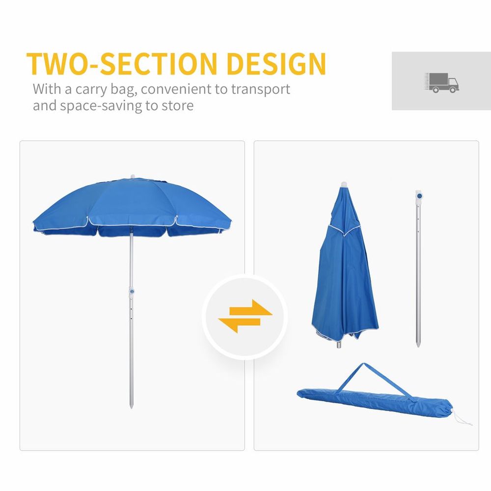 1.96m Arced Beach Umbrella 3-Angle Canopy w/ Aluminium Frame Bag Blue - anydaydirect