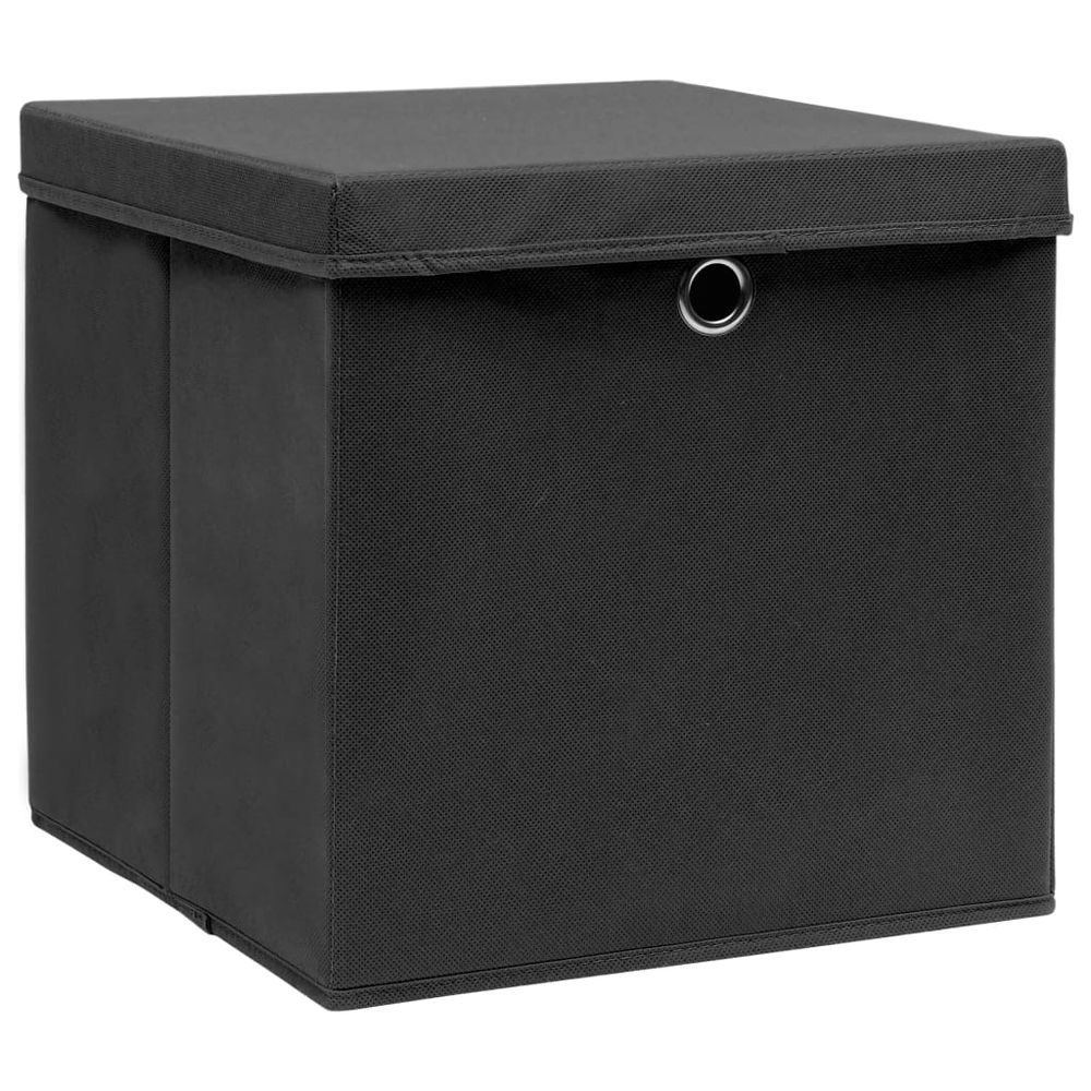 Storage Boxes with Lid 4 pcs Black 32x32x32 cm Fabric - anydaydirect