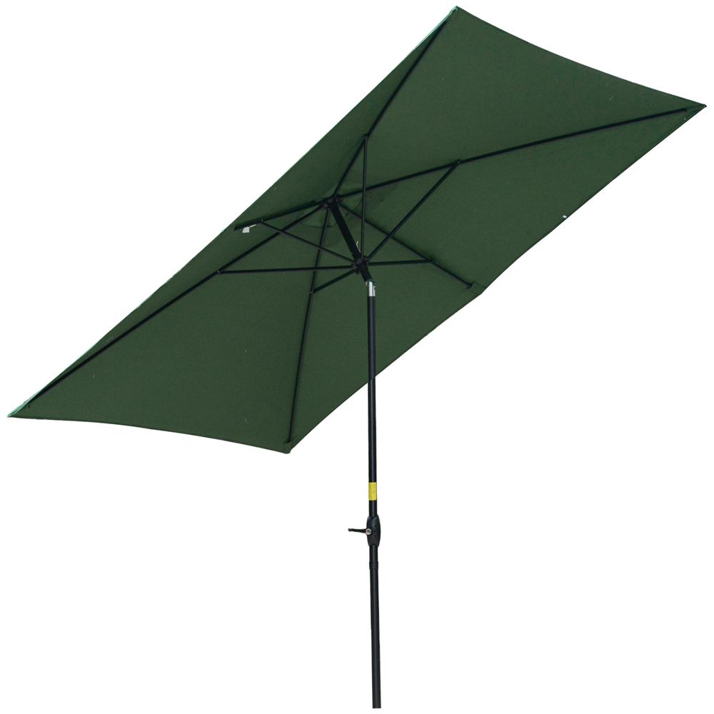 2x3m Rectangular Market Umbrella Crank & Push Button Tilt, Green - anydaydirect