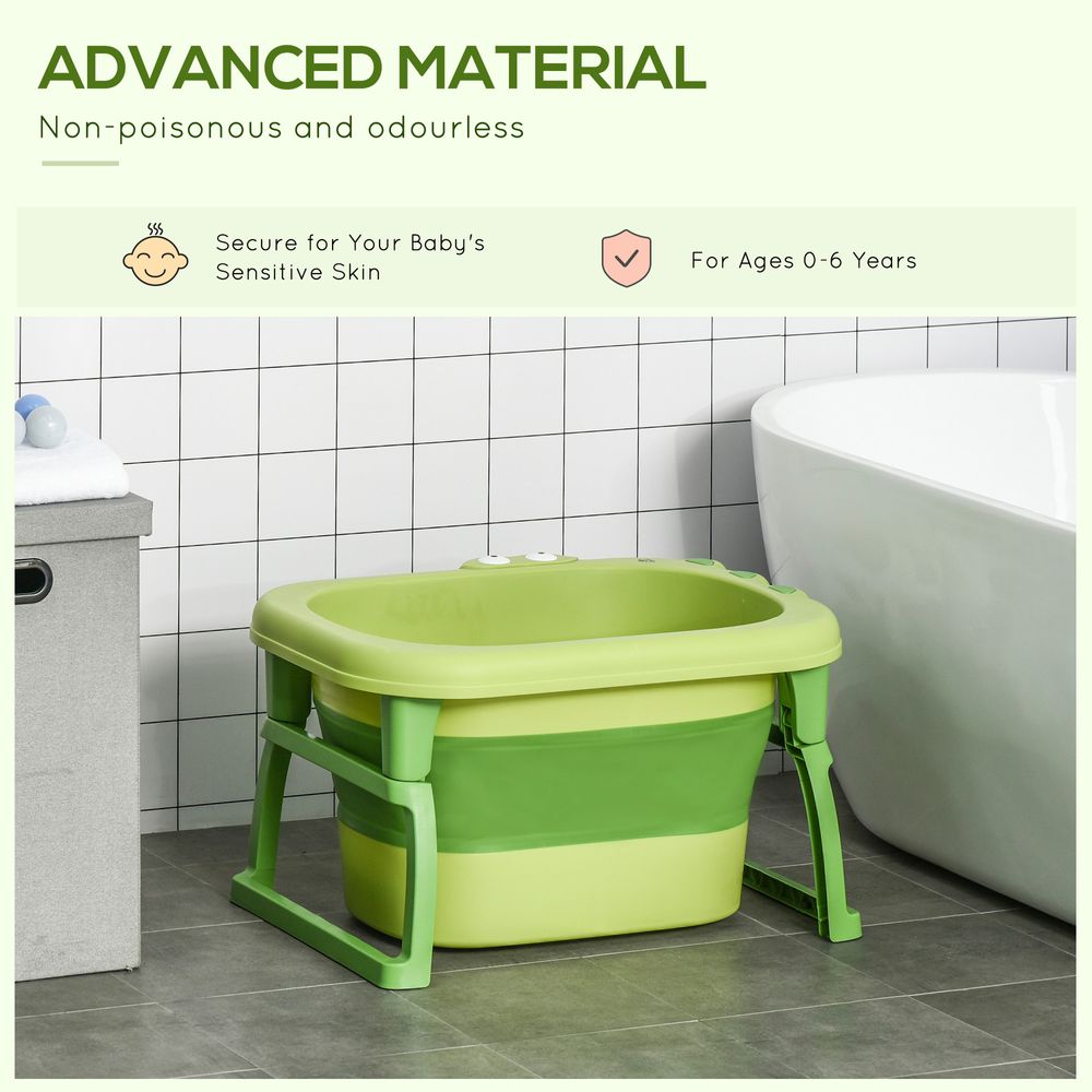 Foldable Baby Bathtub for Newborns Infants Toddlers w/ Stool - Green - anydaydirect