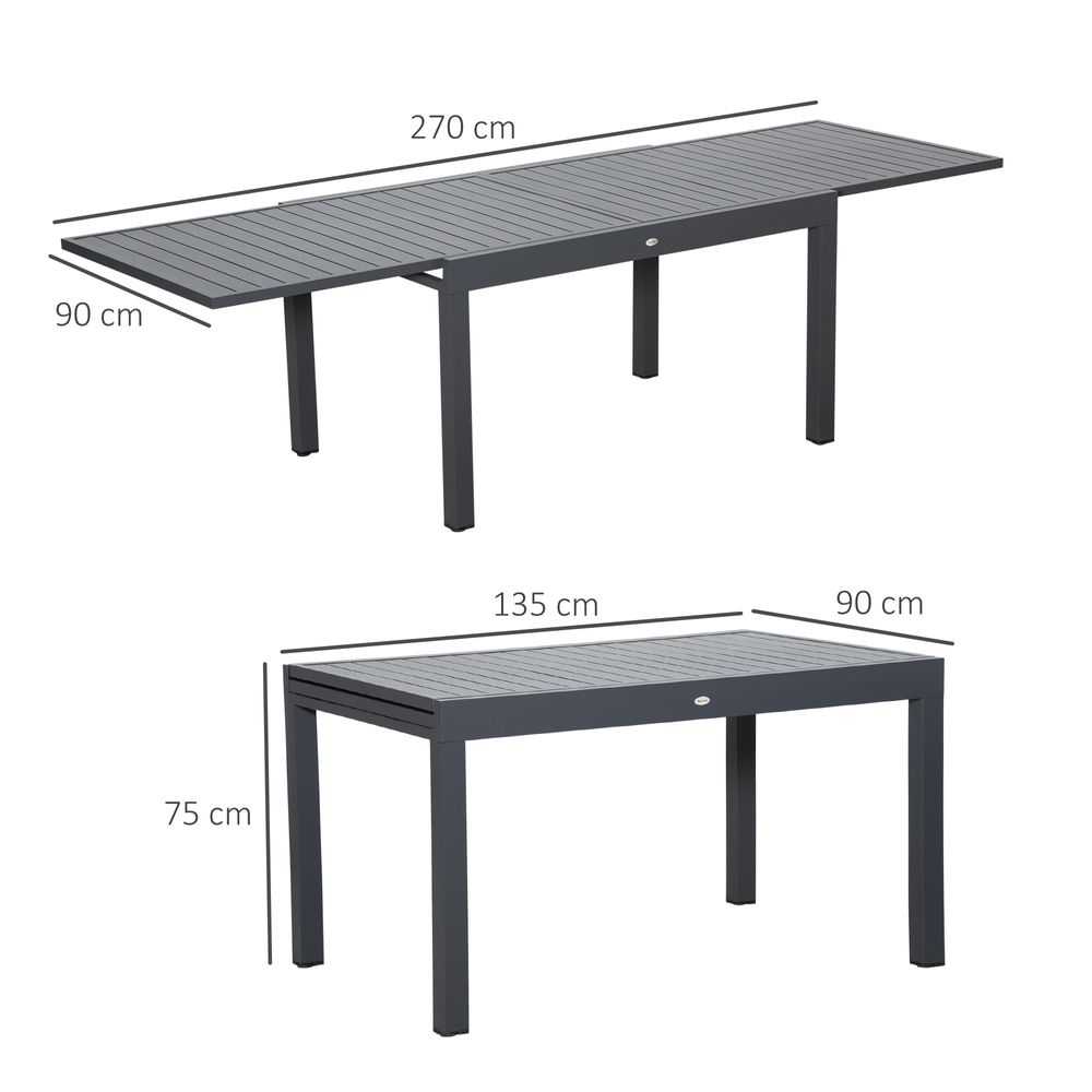 Extendable Garden Table 10 Seater for Lawn Balcony and Backyard Grey Outsunny - anydaydirect