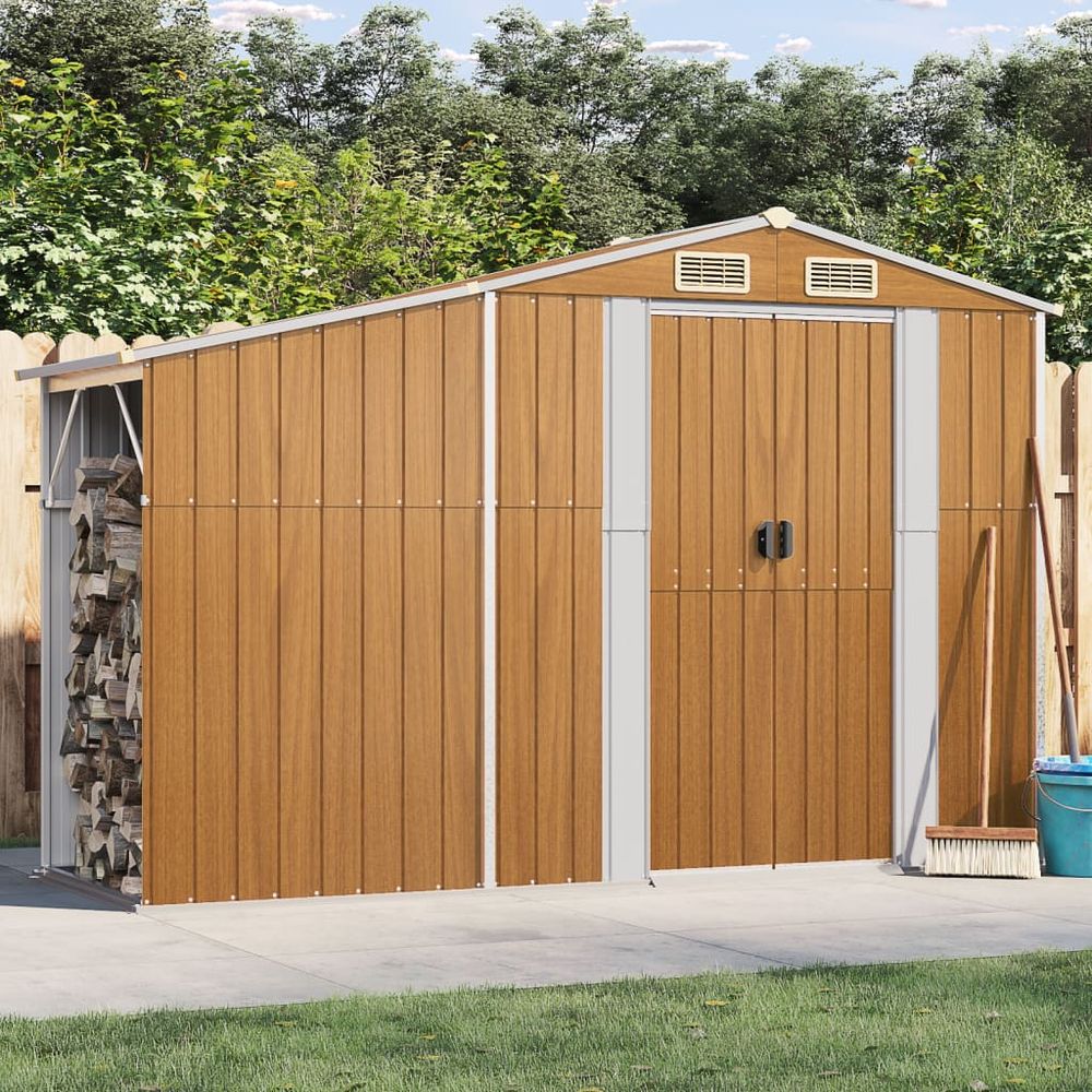 vidaXL Garden Shed Brown 277x93x179 cm Galvanised Steel - anydaydirect