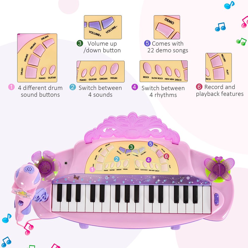 Mini Battery Organ Piano Microphone Stool 32 Key Keyboard Kids Toy - anydaydirect