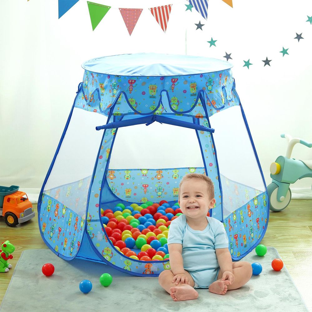 SOKA Playhouse Tent Blue Robot Pop Up with 100 Coloured Play Balls - anydaydirect