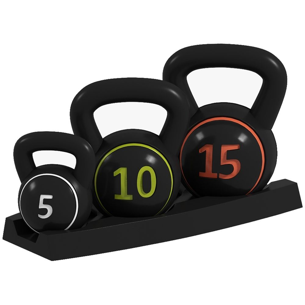 SPORTNOW Set of Three Kettlebell Weights with Storage Tray, 2.2kg, 4.5kg, 6.8kg - anydaydirect