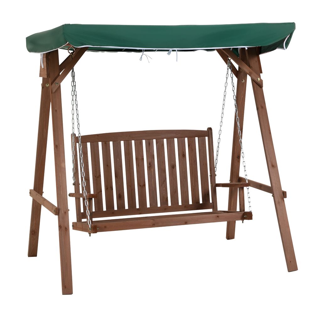Outsunny Fir Wood 2-Seater Outdoor Garden Swing Chair w/ Canopy Green - anydaydirect