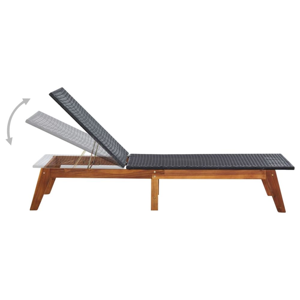 Sun Lounger Poly Rattan and Solid Acacia Wood - anydaydirect