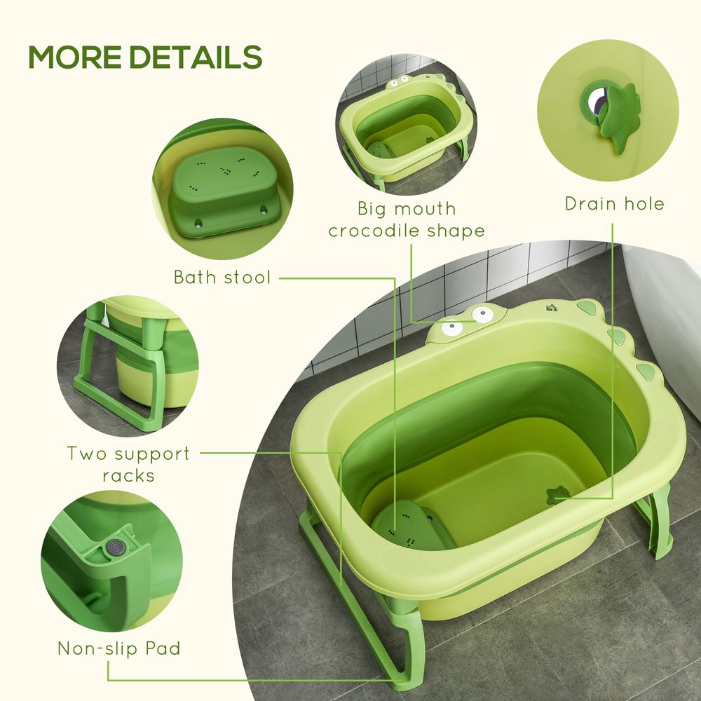 Foldable Baby Bathtub for Newborns Infants Toddlers w/ Stool - Green - anydaydirect