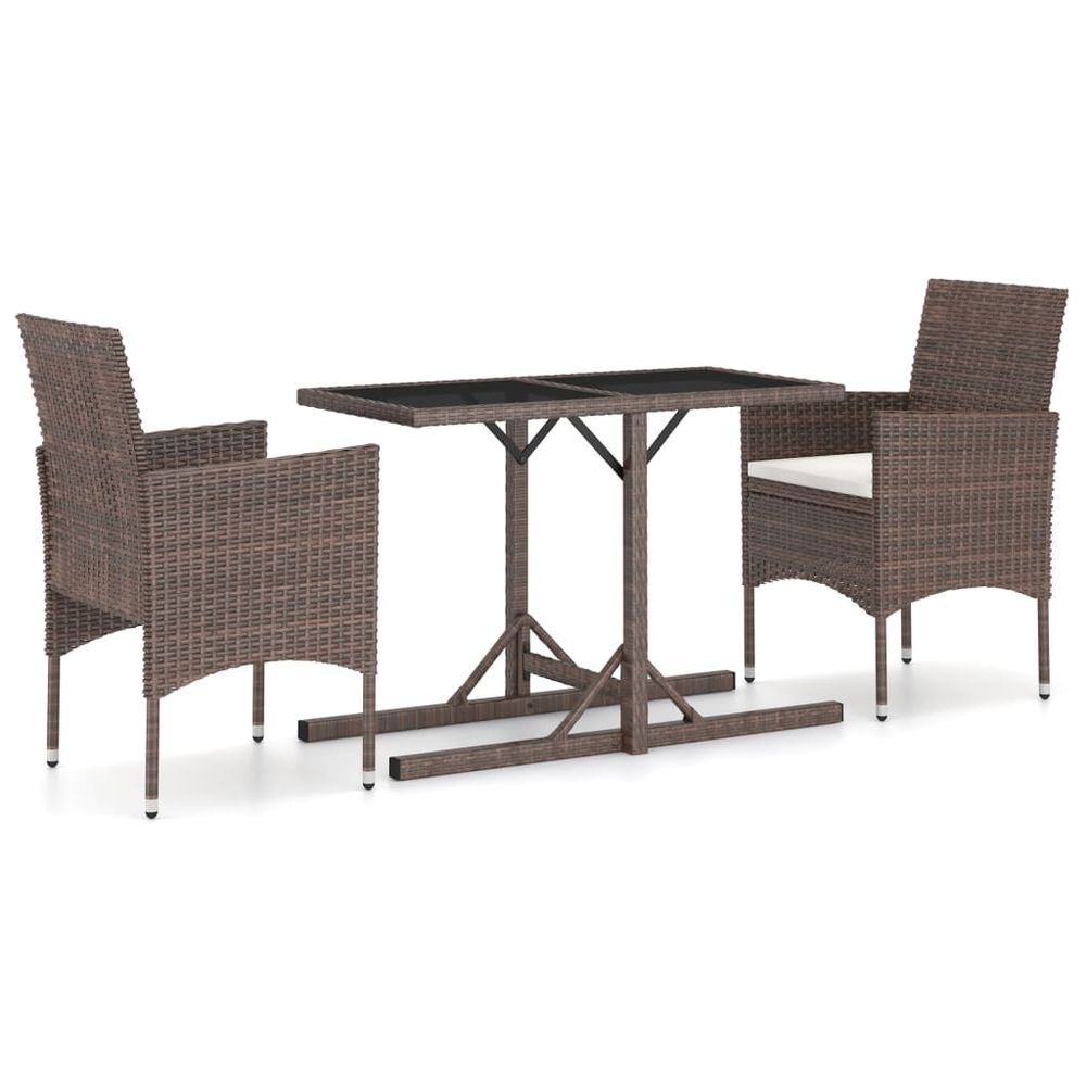 3 Piece Garden Dining Set Poly Rattan and Tempered Glass Brown - anydaydirect