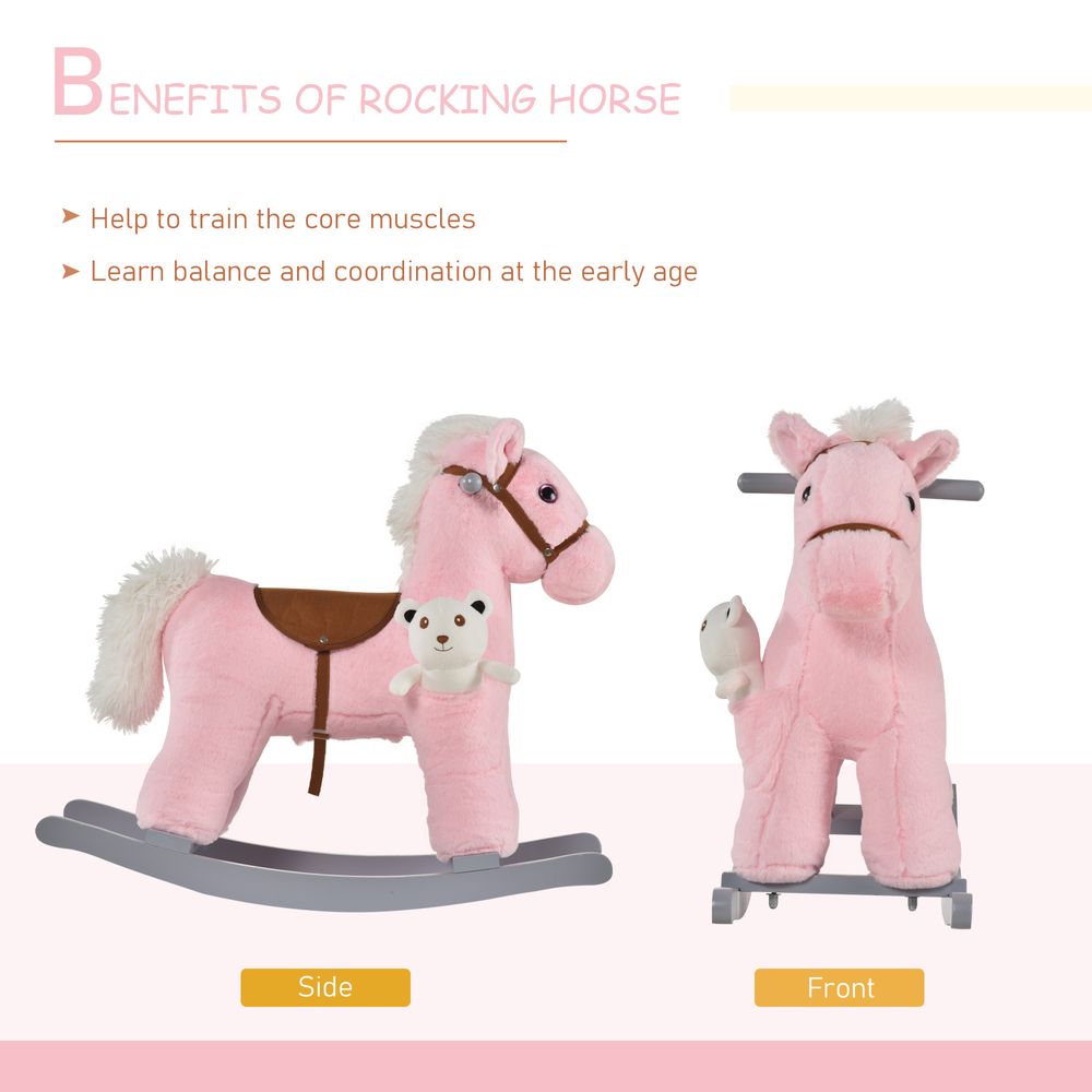 Kids Plush Ride-On Rocking Horse with Plush Toy Sound Handle Grip HOMCOM - anydaydirect