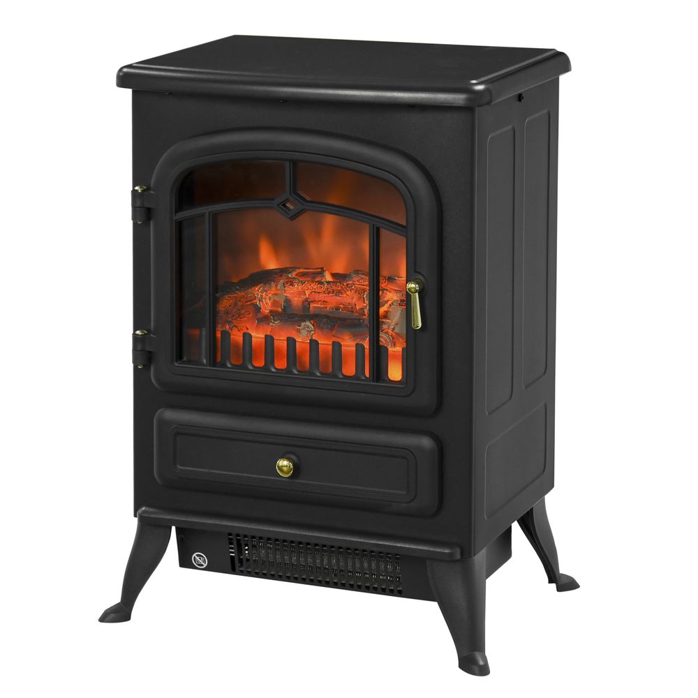 Electric Fire Place 1850W Heater Wood Burning Effect Flame Portable Black - anydaydirect