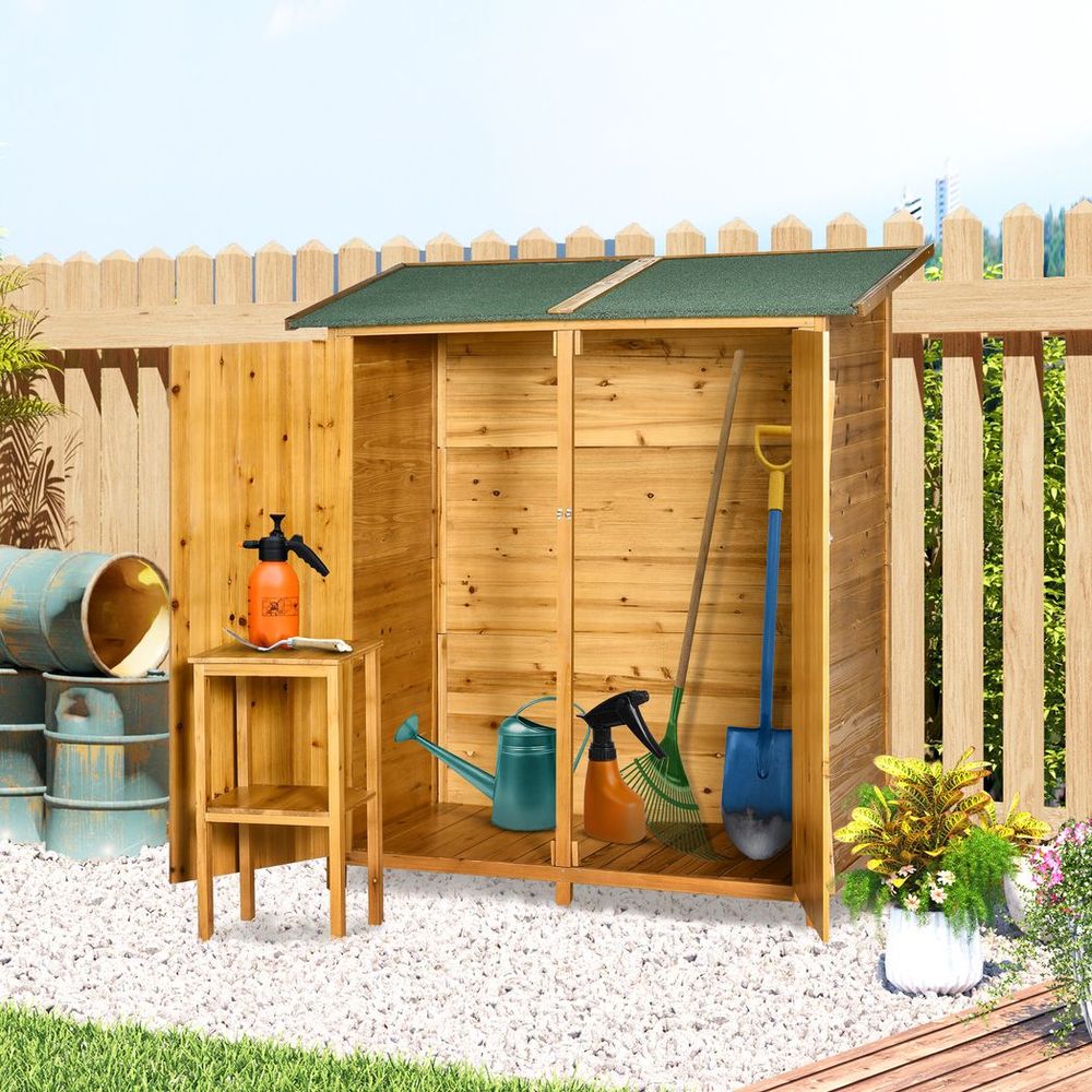 Garden Storage Shed Tool Organizer w/ Table, 140x75x157cm, Natural - anydaydirect
