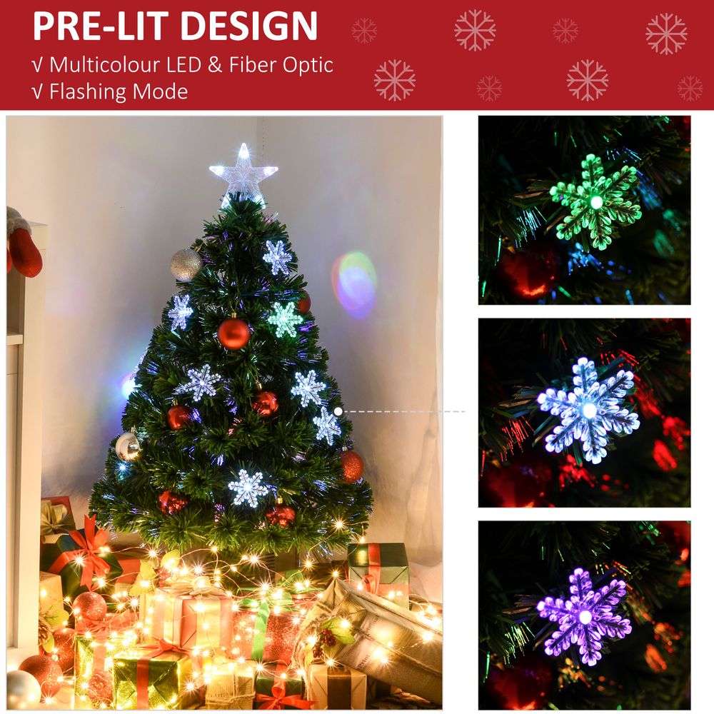 3FT Green Fibre Optic Artificial Christmas Tree LED Snowflakes Fireproofing - anydaydirect