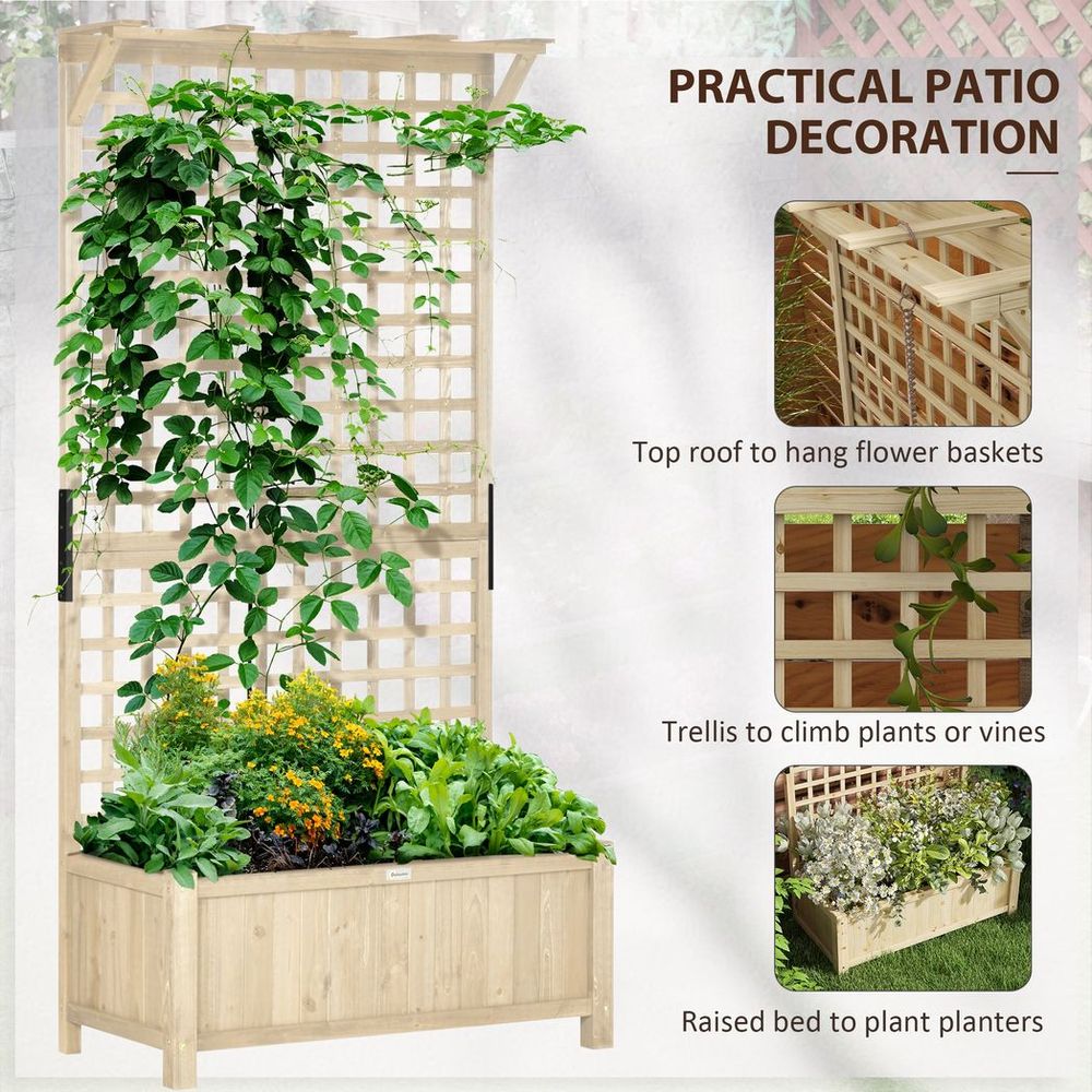 Outsunny Wood Planter with Trellis for Climbing Plants Vines Planter Box Natural - anydaydirect