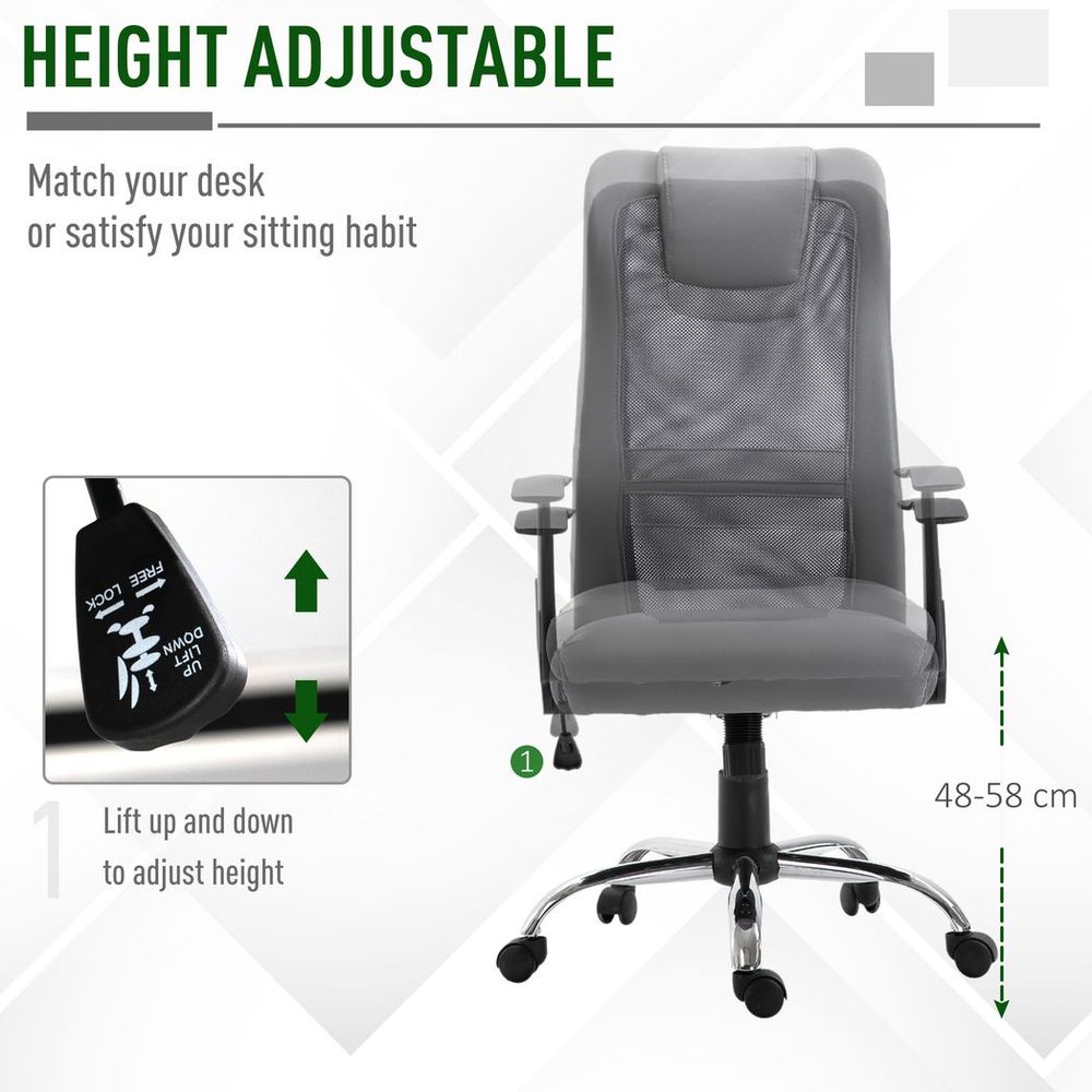 High Back Mesh Office Chair Swivel Chair w/ Headrest Armrests Grey - anydaydirect