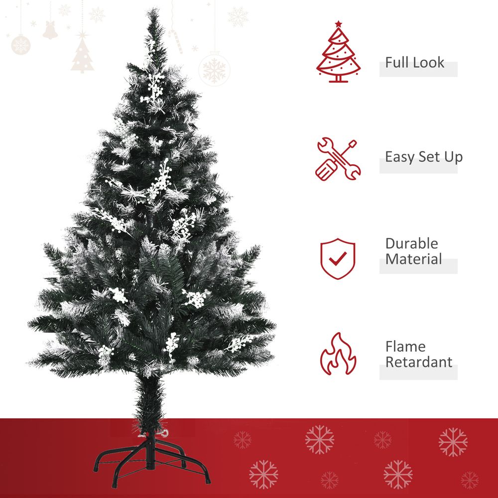 4FT Artificial SnowDipped Christmas Tree White Berries Star Topper Branch Green - anydaydirect