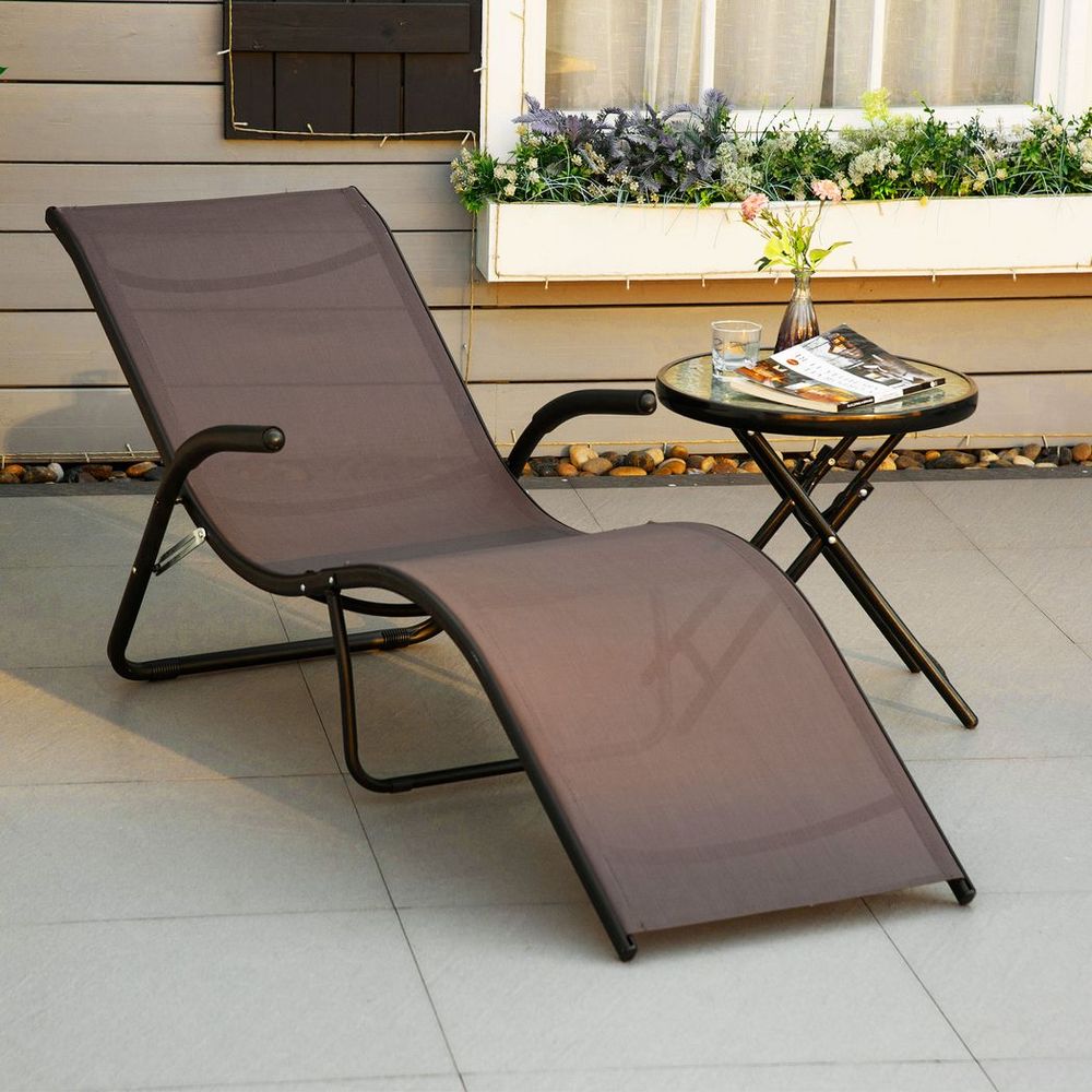 Folding Lounge Chair, Outdoor Chaise Lounge for Beach, Poolside, Brown - anydaydirect