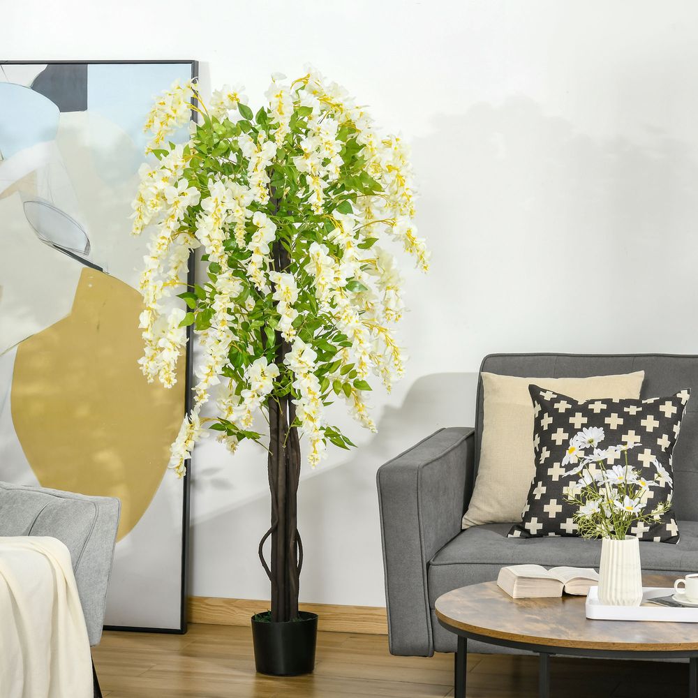 Artificial Realistic White Wisteria Tree Faux Decorative Plant, 160cm HOMCOM - anydaydirect