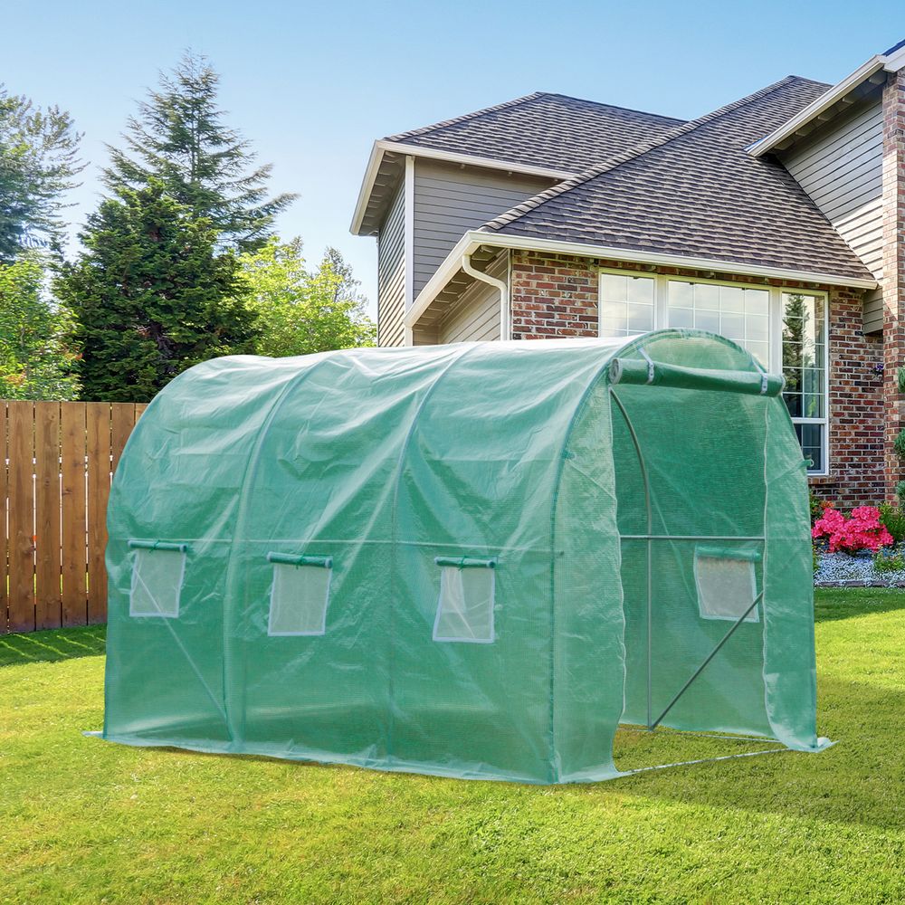 Polytunnel Walk-in Greenhouse with Zip Door and Windows - anydaydirect