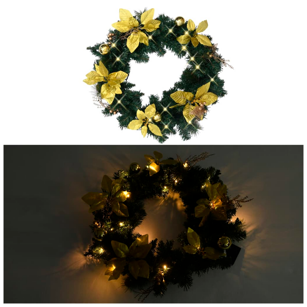 Christmas Wreath with LED Lights Green 60 cm PVC - anydaydirect