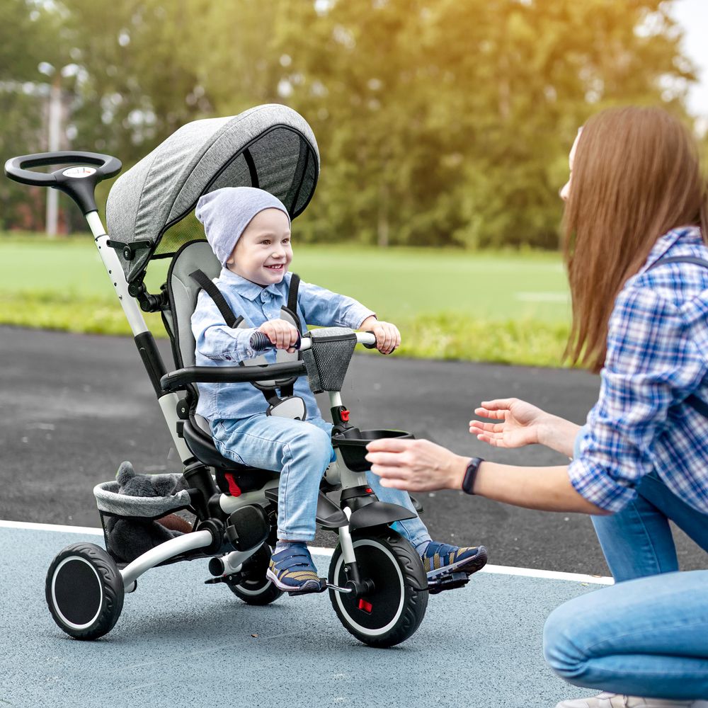 Multifunctional Baby Trike with Parent Handle, Rotatable Seat Safety Bar- Grey - anydaydirect