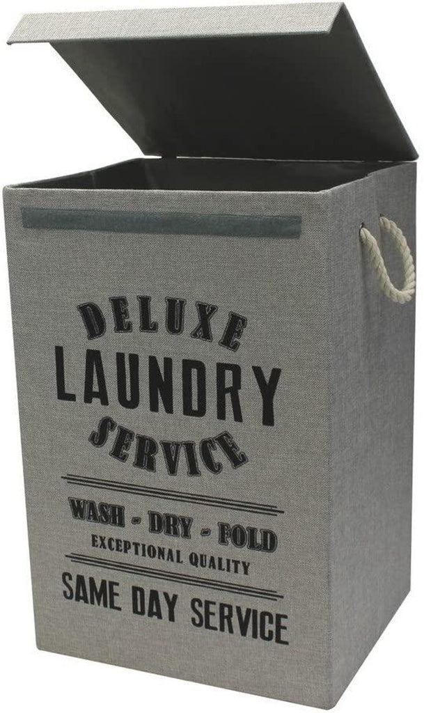 JVL Deluxe 85 Litre Foldable Fabric Clothes Laundry Hamper Bin with Rope Handles, Light Grey - anydaydirect