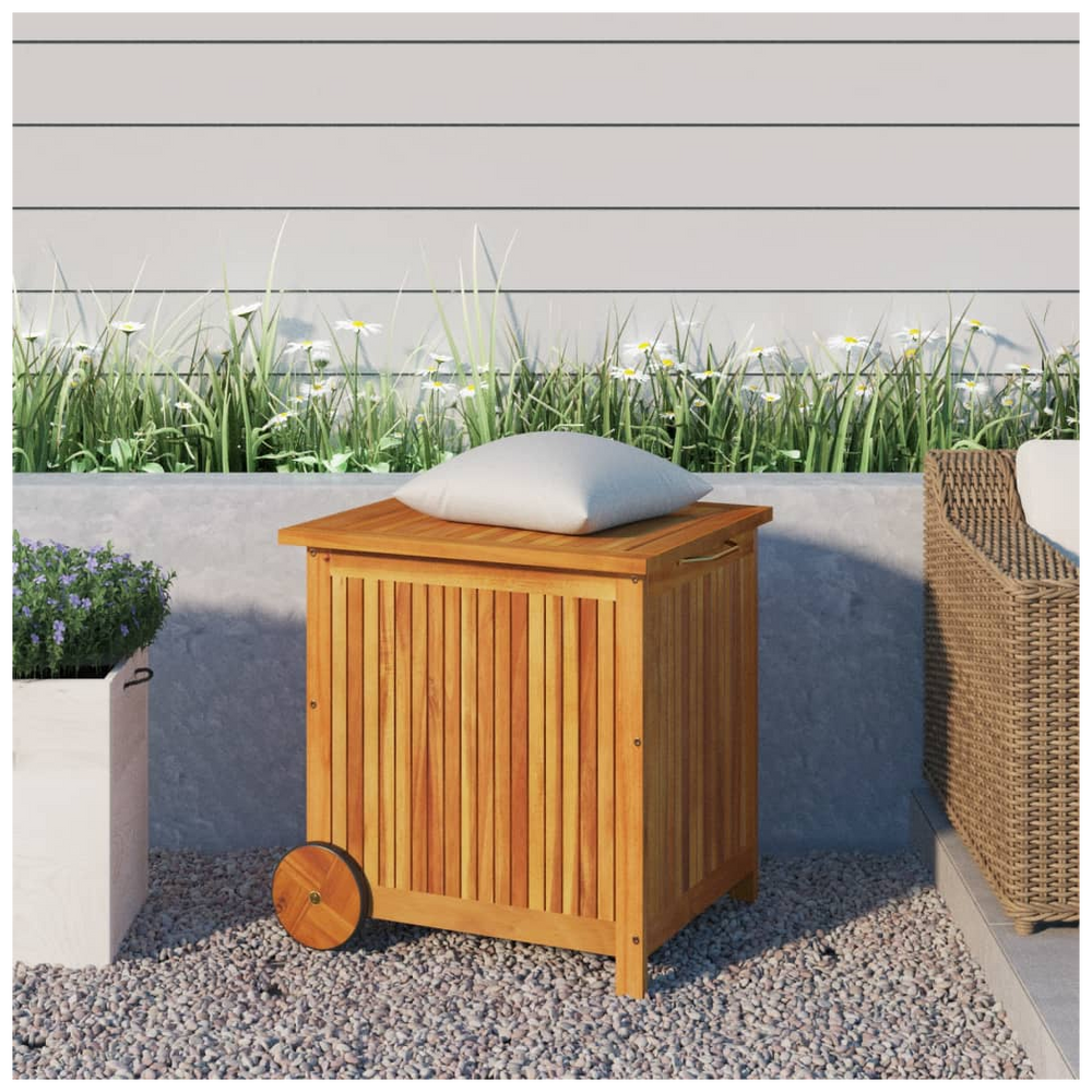 Garden Storage Box with Wheels 60x50x58 cm Solid Wood Acacia - anydaydirect