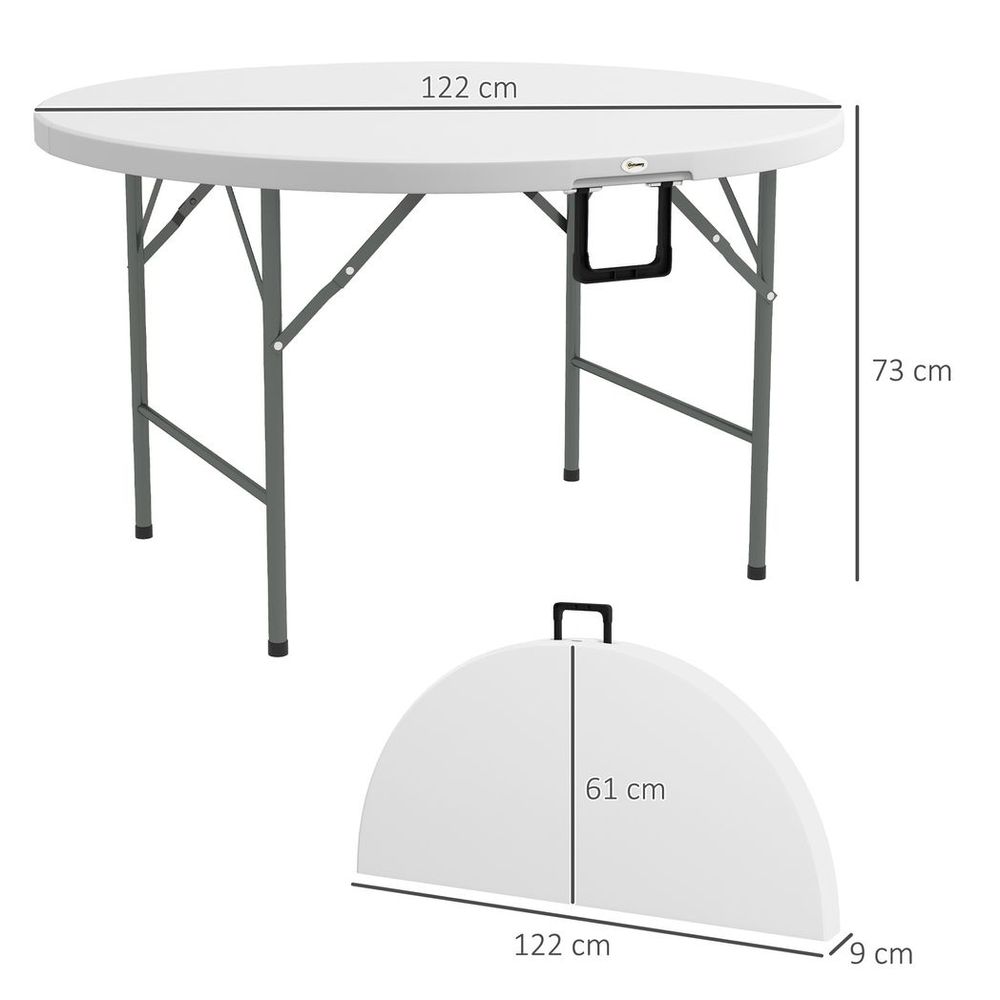 Outsunny 122 Folding Garden Table, HDPE Round Picnic Table for 6, White - anydaydirect