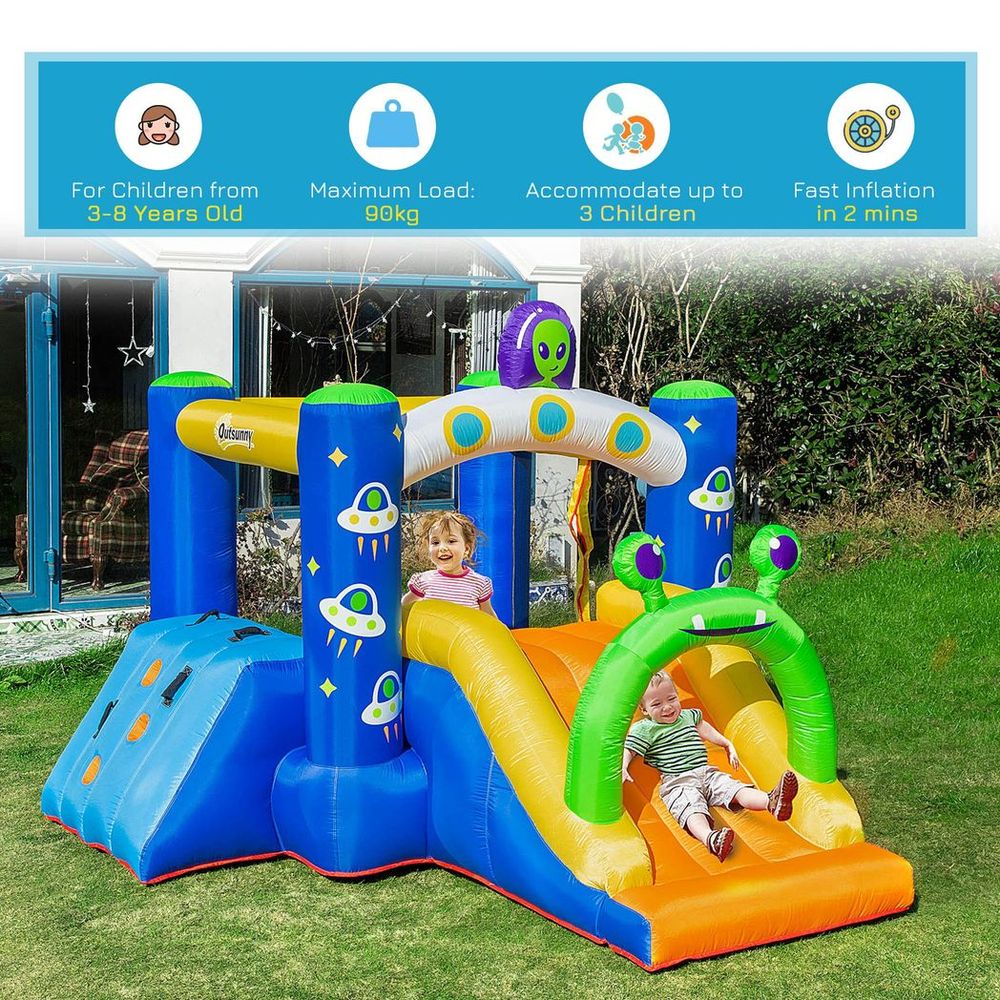 Kids Bouncy Castle with Slide Alien Style with inflator Carrybag - anydaydirect