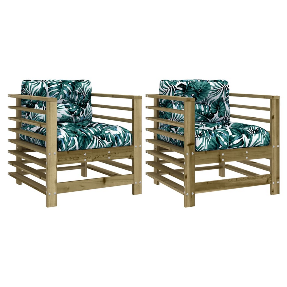 vidaXL Garden Chairs with Cushions 2 pcs Impregnated Wood Pine - anydaydirect