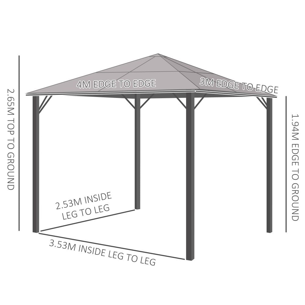 3x3(m) Polycarbonate Hardtop Gazebo Canopy w/ Aluminium Frame Netting & Curtains - anydaydirect