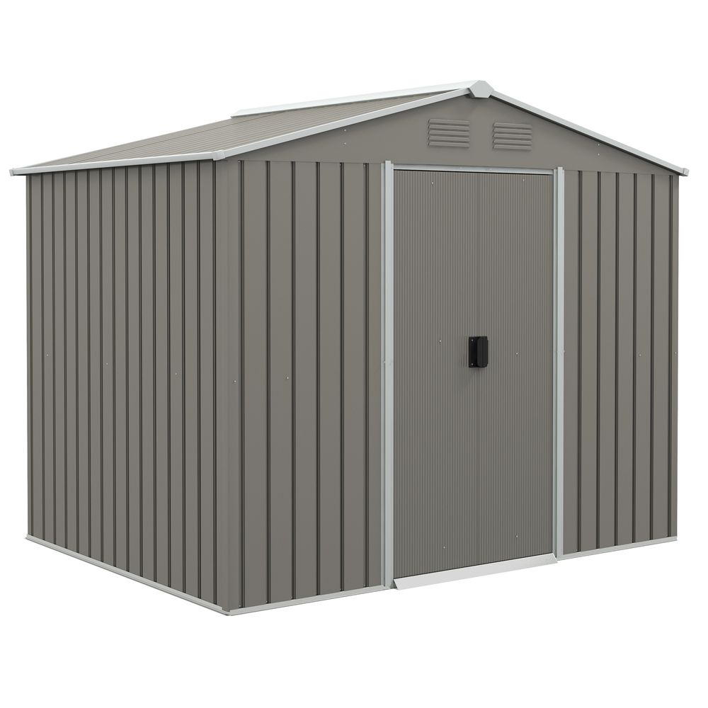 Outsunny 8 x 6ft Garden Storage Shed w/ Double Sliding Door Outdoor Light Grey - anydaydirect