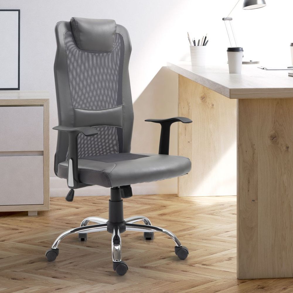 High Back Mesh Office Chair Swivel Chair w/ Headrest Armrests Grey - anydaydirect