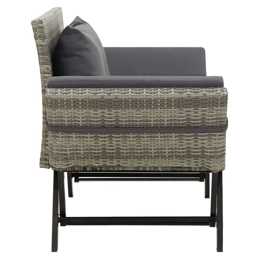 Garden Bench with Cushions Grey 176 cm Poly Rattan - anydaydirect