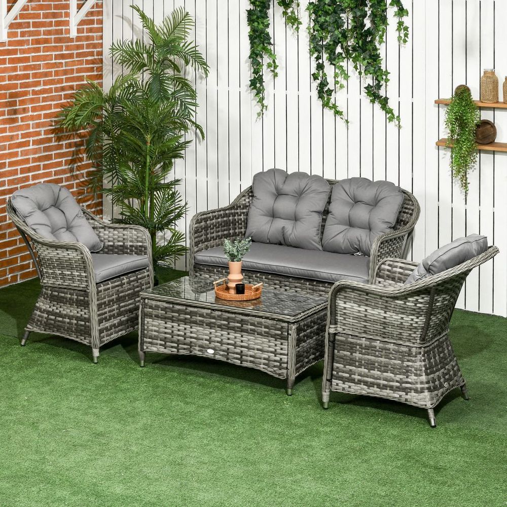 Outsunny 4 Pieces Rattan Sofa Set Outdoor Conservatory Furniture with Cushions - anydaydirect