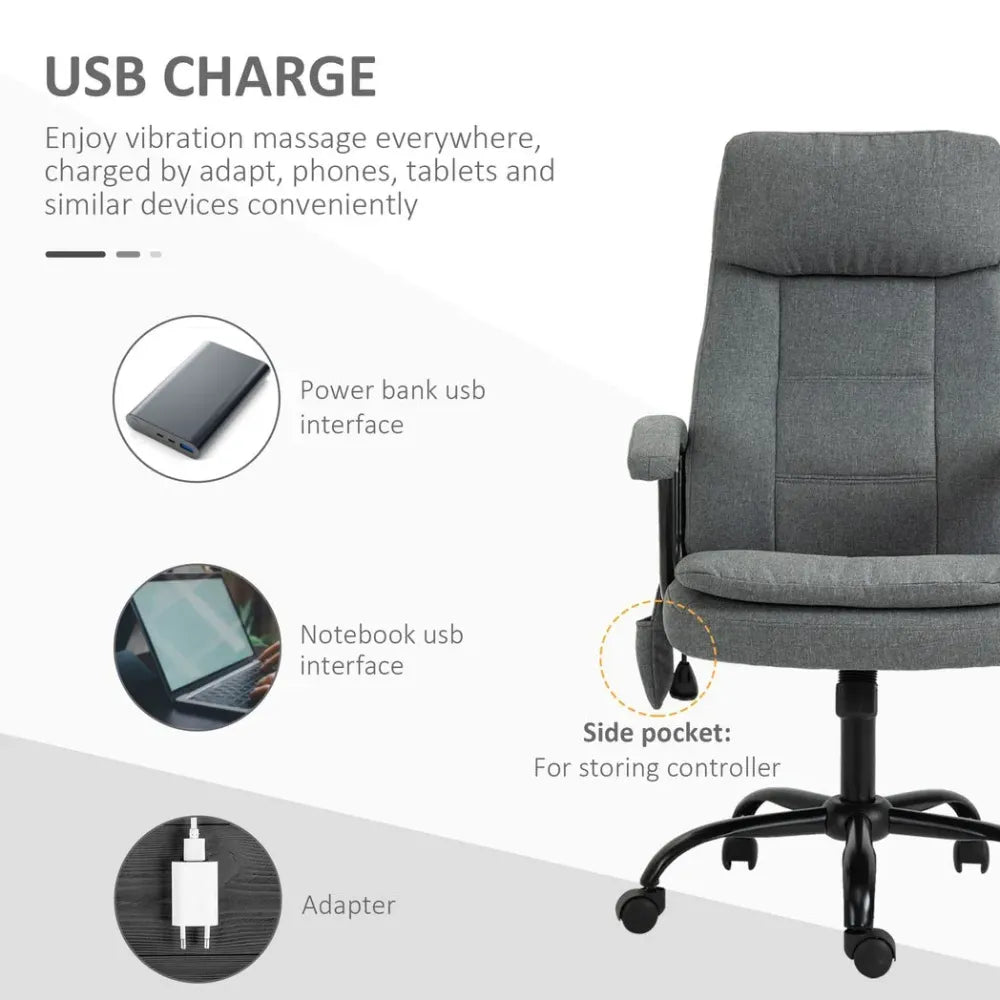 2-Point Massage Office Chair Linen-Look Fabric Adjustable Height Chair Grey - anydaydirect